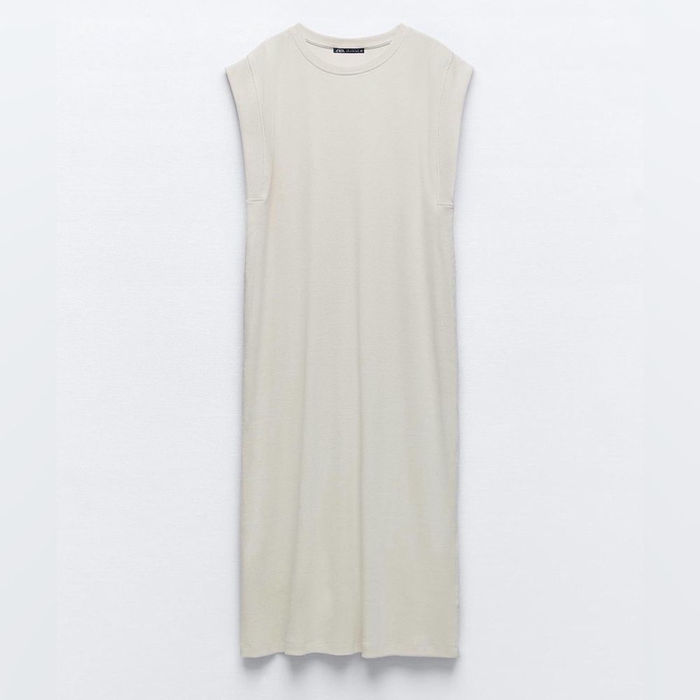 Zara Women Beige Ribbed Midi Dress S